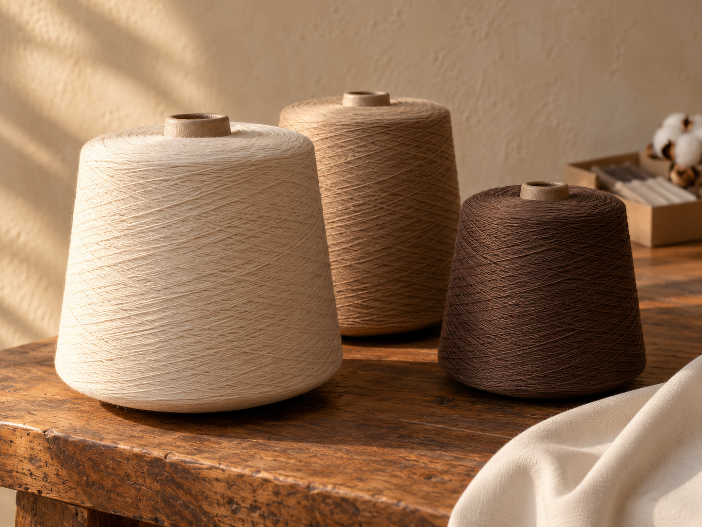 Warm-toned yarn cones