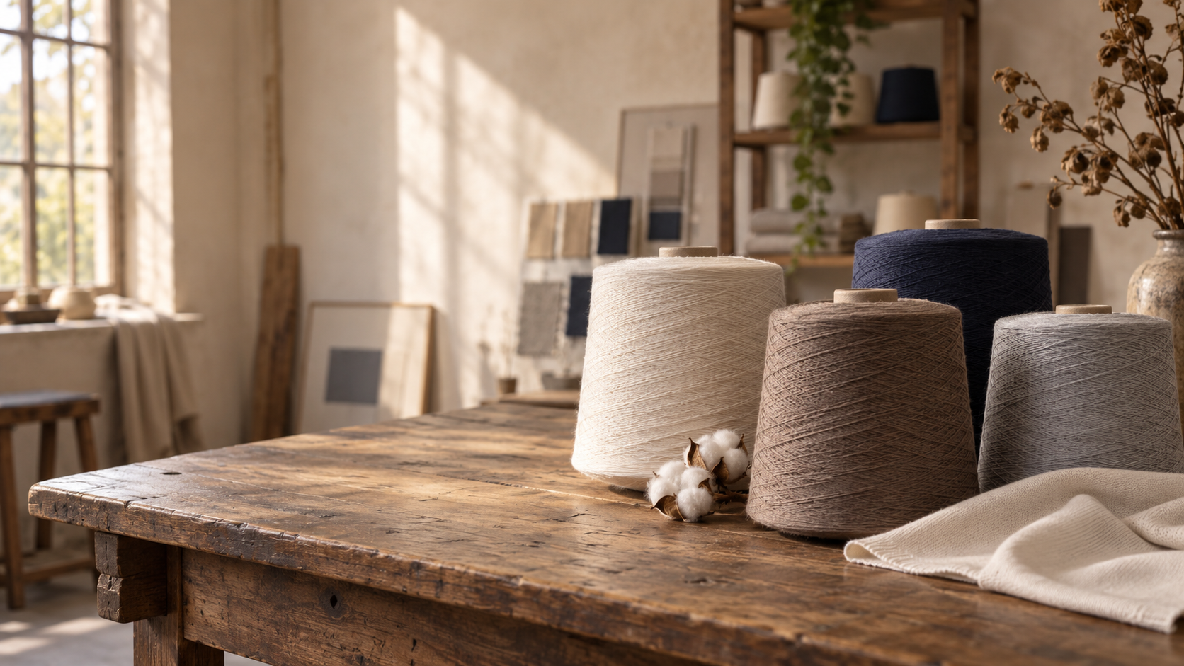 Warm-toned yarn cones